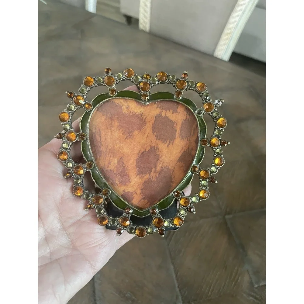 Mini Rhinestone Jeweled Heart Shape Photo Picture Frame Easel Back 2.5
